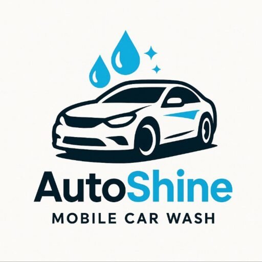AutoShine mobile car wash company logo featuring a stylized car and water drops